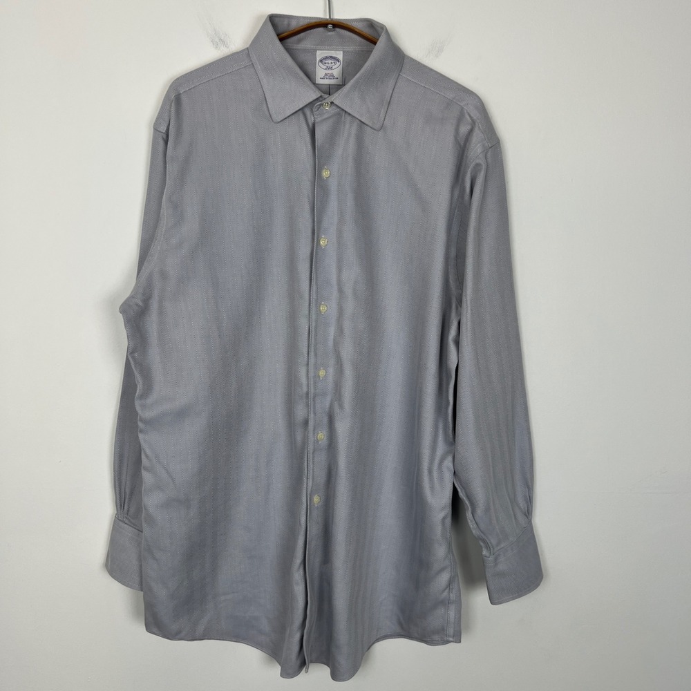 Brooks Brothers 16 1/2 346 Slim‎ Fit Non Iron Herringbone Button Down Shirt Mens